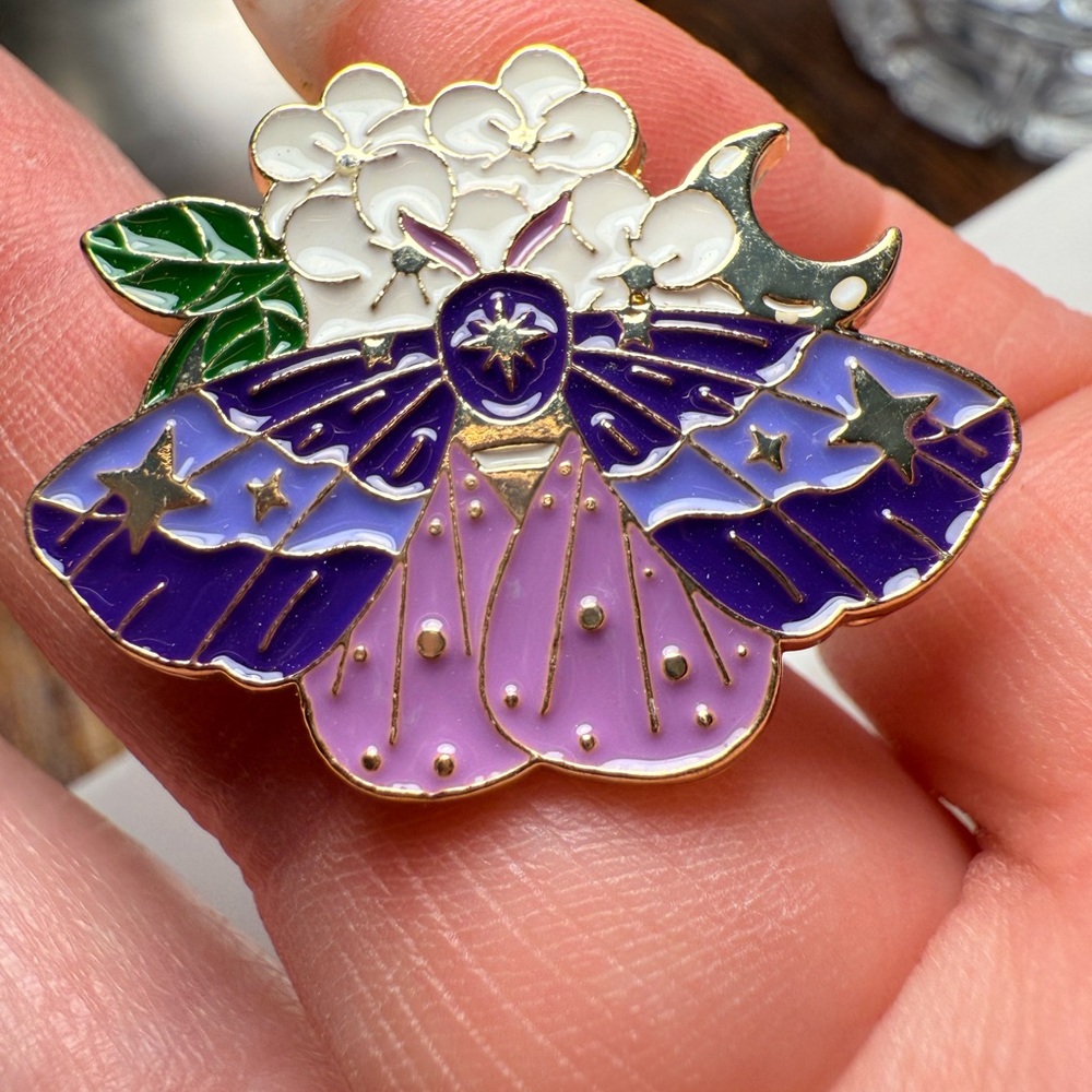 Purple and Gold Enamel Moth Brooch